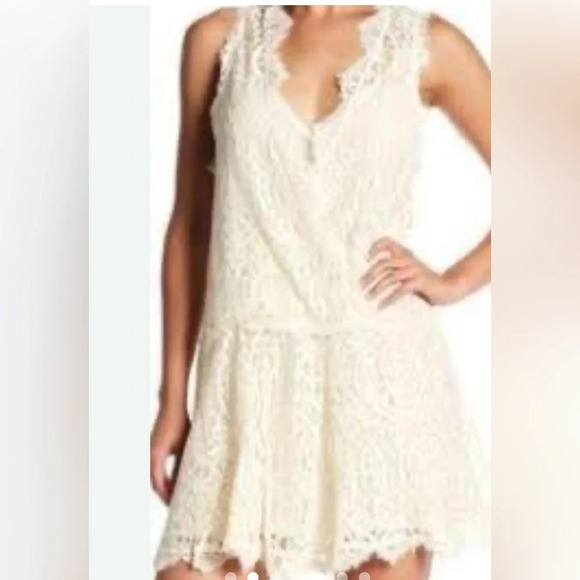 Free people Victorian Ivory Lace drop waist V-neck sleeveless mini dress Size M - Picture 2 of 12